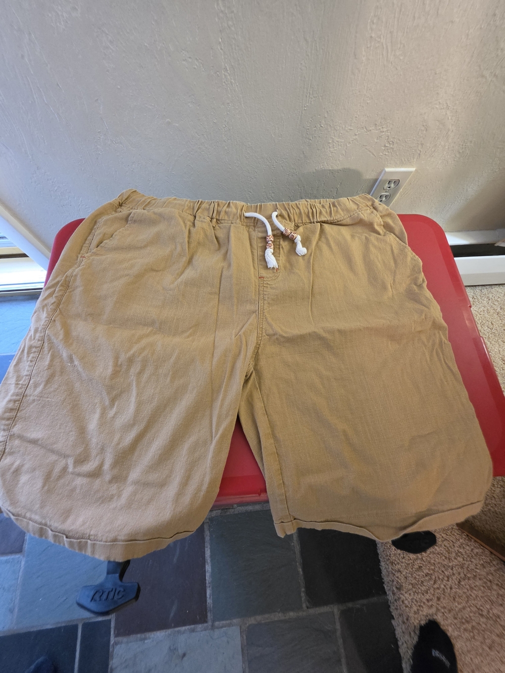 Sailwind Men's L Tan Bermuda Shorts Linen Cotton Stretch Drawstring Pockets